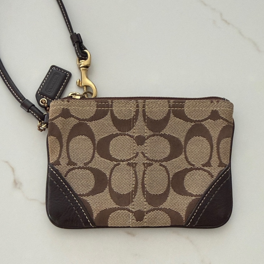 Coach Brown Signature Canvas Card Case Wristlet